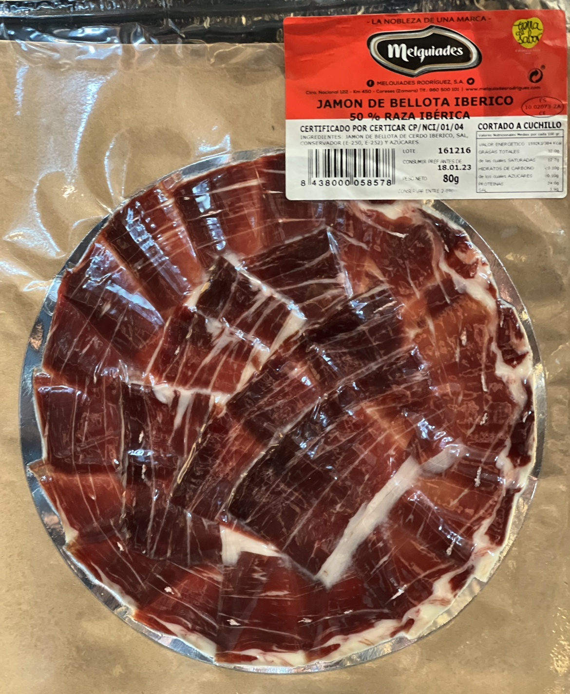 Håndskåret Patanegra skinke Håndskåret Patanegra skinke 100 g fra Serranos Bodega