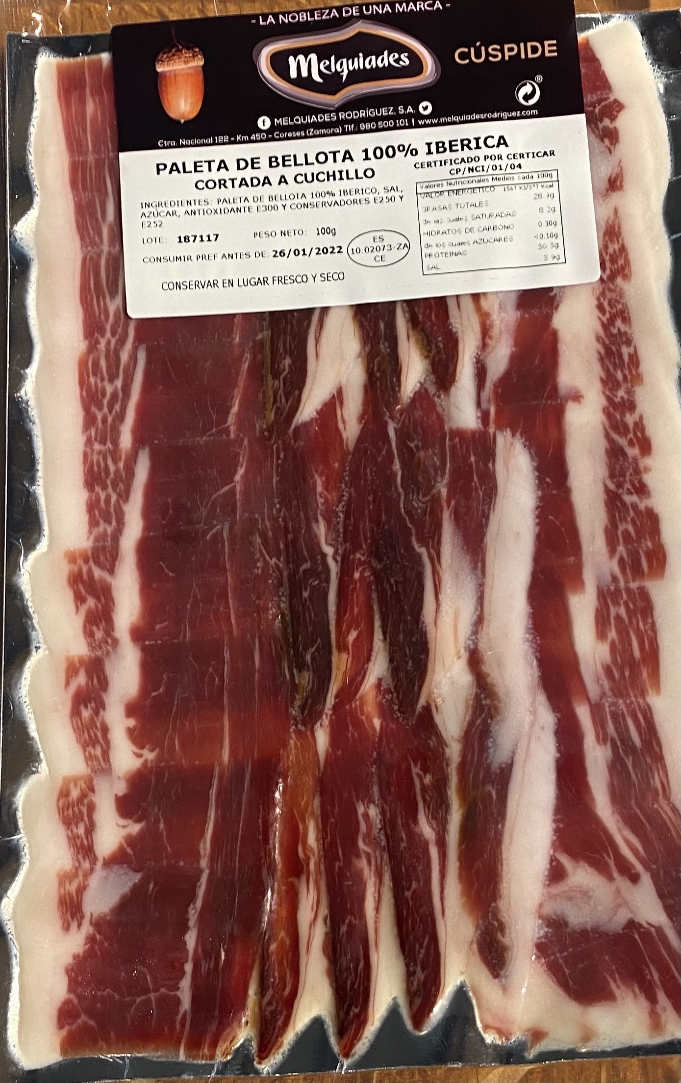 Paleta de Iberico Bellota 100% rase fra Serranos Bodega